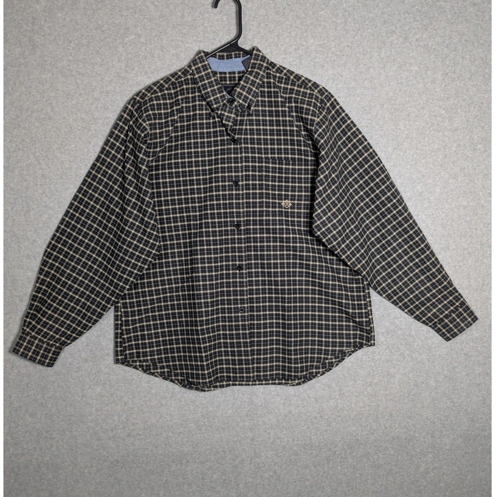 Roper Mens Large Black Tan Plaid Button Down Western Long Sleeveโ Shirt Cowboy